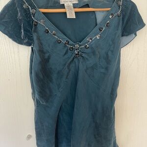 Nine West Blue Embellished Blouse